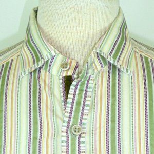 Robert GRaham cotton shirt green gold white M